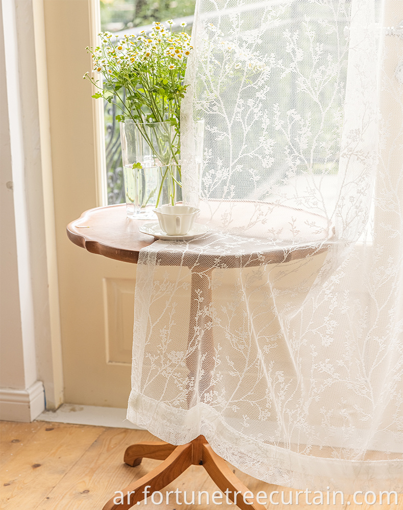 White Embroidery Mesh Sheer Tulle Curtain